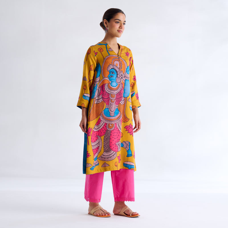 Rasika Modal Satin Kurta - Yellow