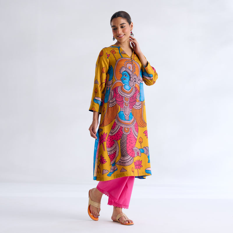 Rasika Modal Satin Kurta - Yellow