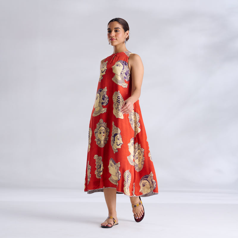 Roopika Modal Satin Dress - Orange