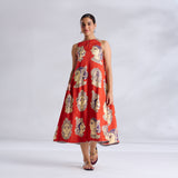 Roopika Modal Satin Dress - Orange