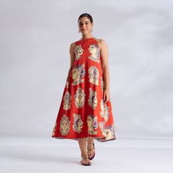 Roopika Modal Satin Dress - Orange