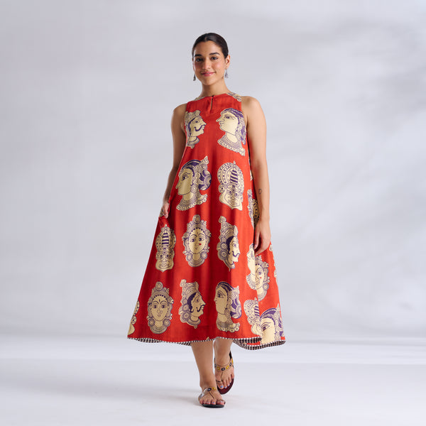 Roopika Modal Satin Dress - Orange