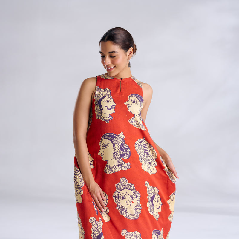 Roopika Modal Satin Dress - Orange
