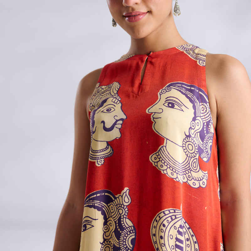 Roopika Modal Satin Dress - Orange