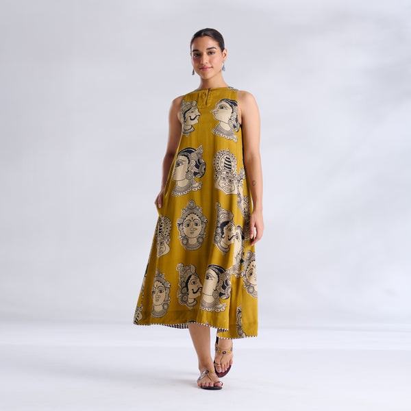 Roopika Modal Satin Dress - Ochre Yellow
