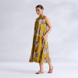 Roopika Modal Satin Dress - Ochre Yellow