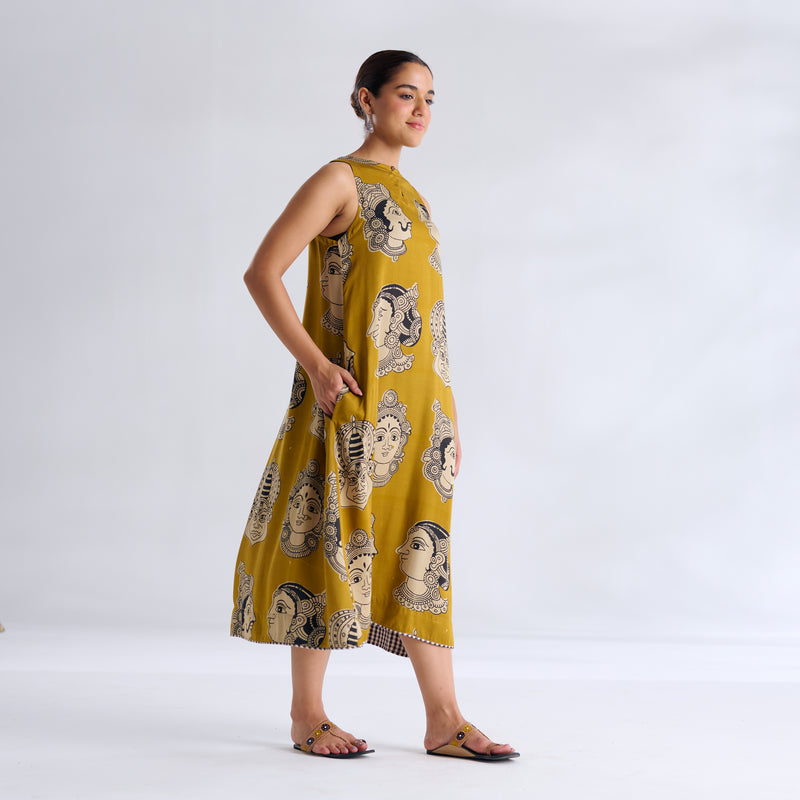 Roopika Modal Satin Dress - Ochre Yellow