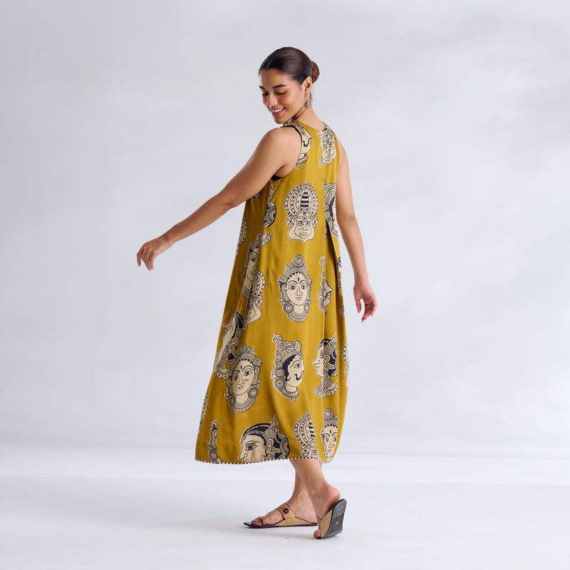 Roopika Modal Satin Dress - Ochre Yellow
