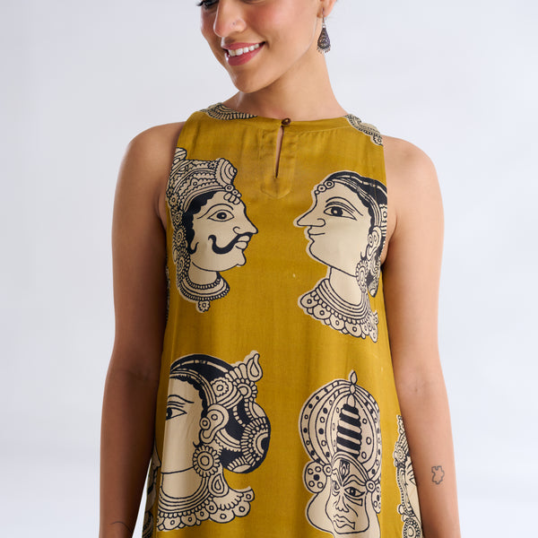 Roopika Modal Satin Dress - Ochre Yellow