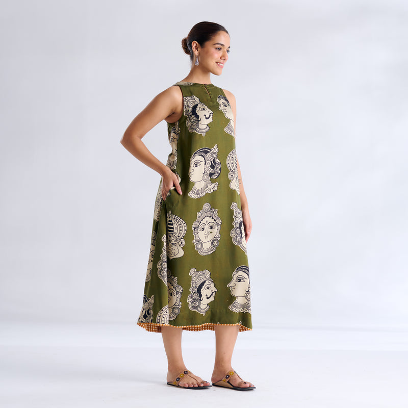 Roopika Modal Satin Dress - Henna Green