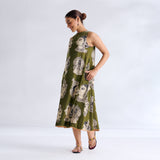 Roopika Modal Satin Dress - Henna Green
