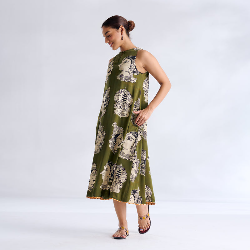Roopika Modal Satin Dress - Henna Green