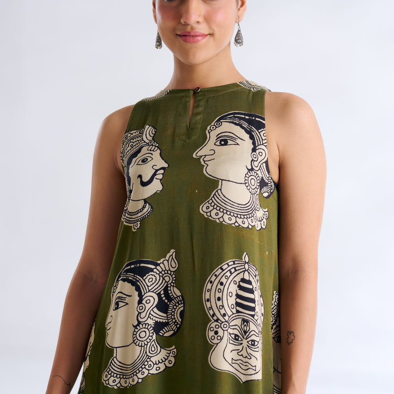 Roopika Modal Satin Dress - Henna Green