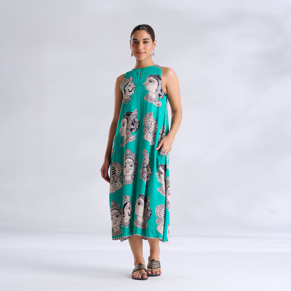 Roopika Modal Satin Dress - Turquoise