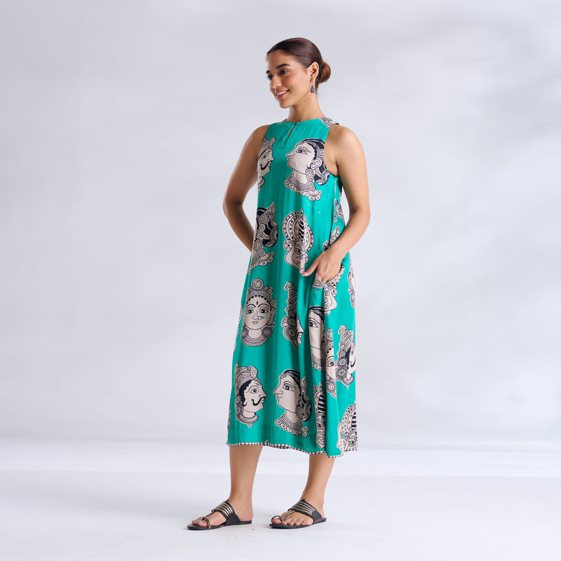 Roopika Modal Satin Dress - Turquoise