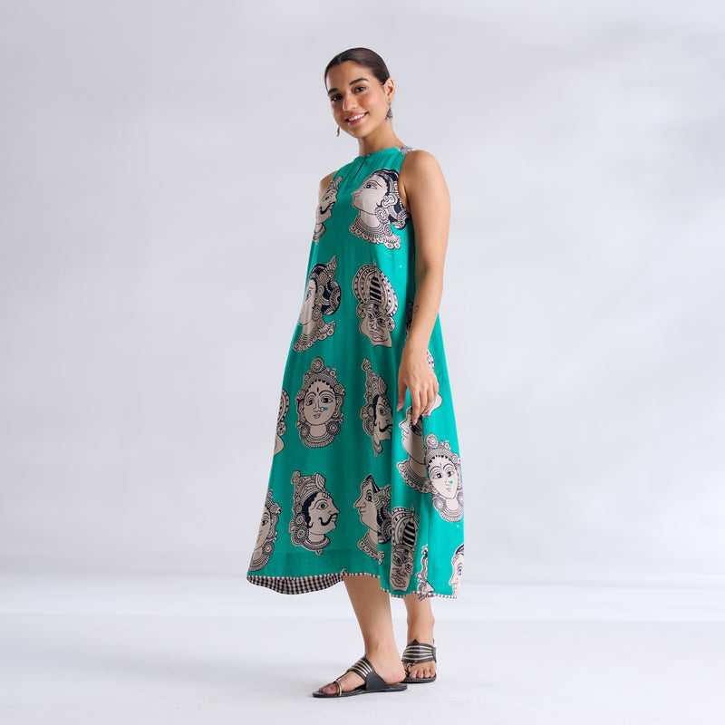 Roopika Modal Satin Dress - Turquoise