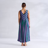 Madonna Shantoon Striped Dress - Teal & Purple