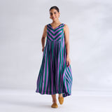 Madonna Shantoon Striped Dress - Teal & Purple