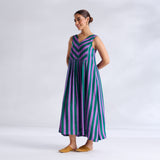 Madonna Shantoon Striped Dress - Teal & Purple