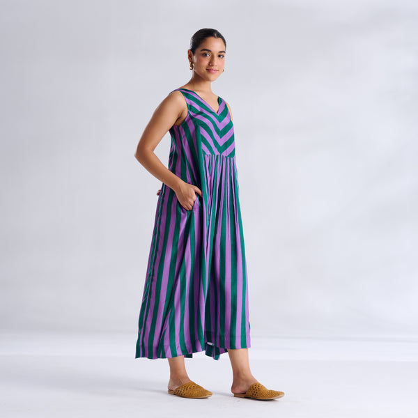 Madonna Shantoon Striped Dress - Teal & Purple