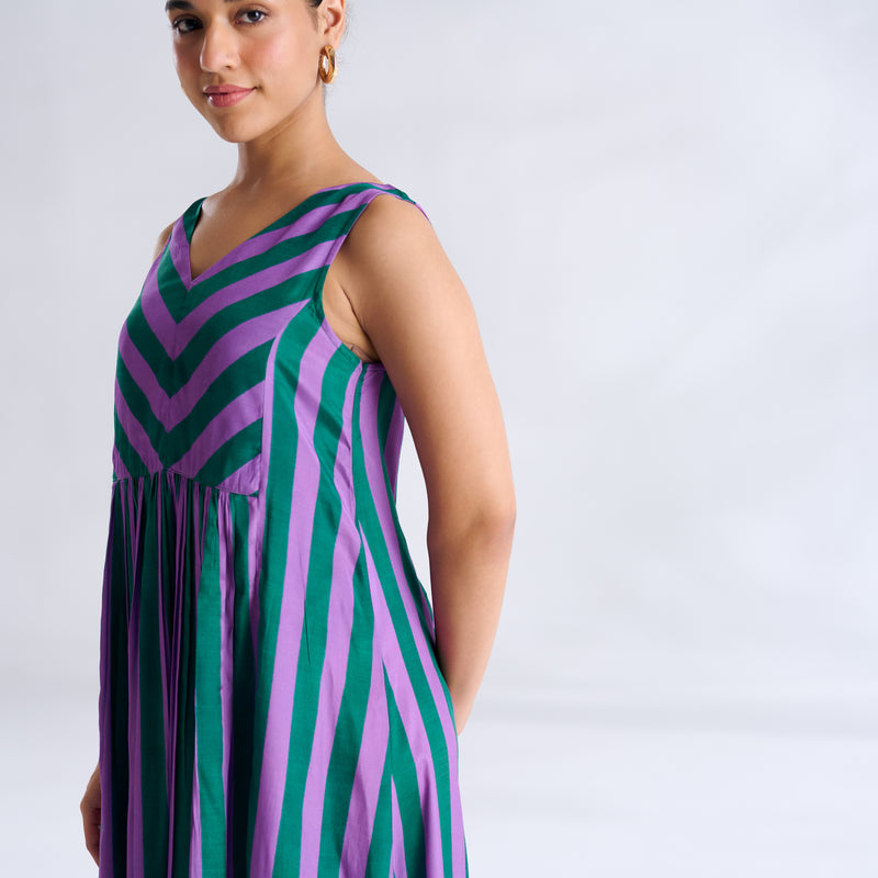 Madonna Shantoon Striped Dress - Teal & Purple