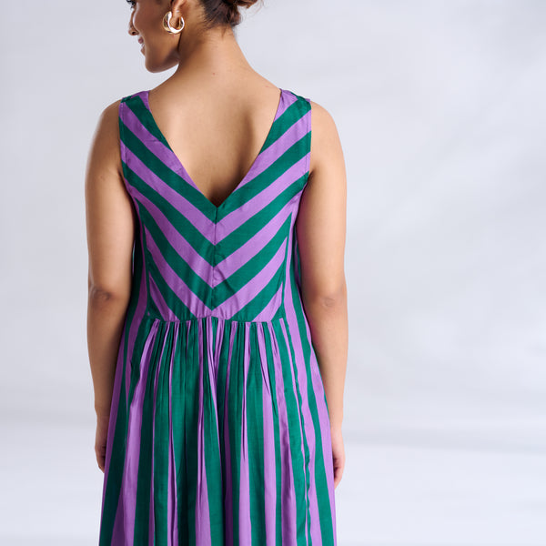 Madonna Shantoon Striped Dress - Teal & Purple