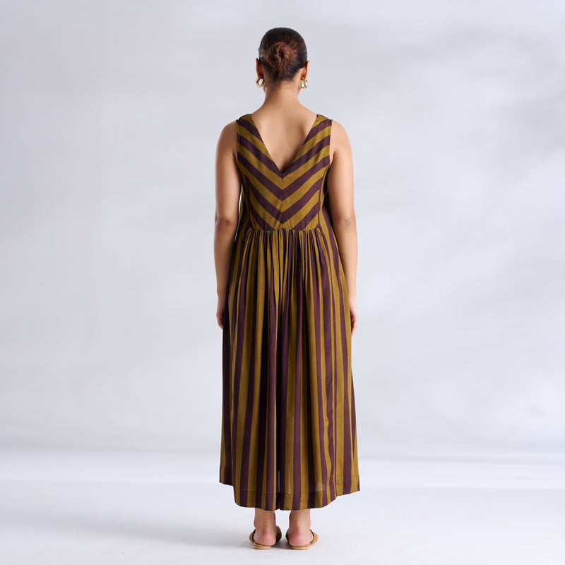 Madonna Shantoon Striped Dress - Brown & Henna