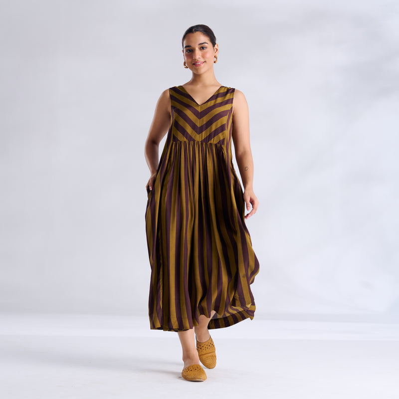 Madonna Shantoon Striped Dress - Brown & Henna