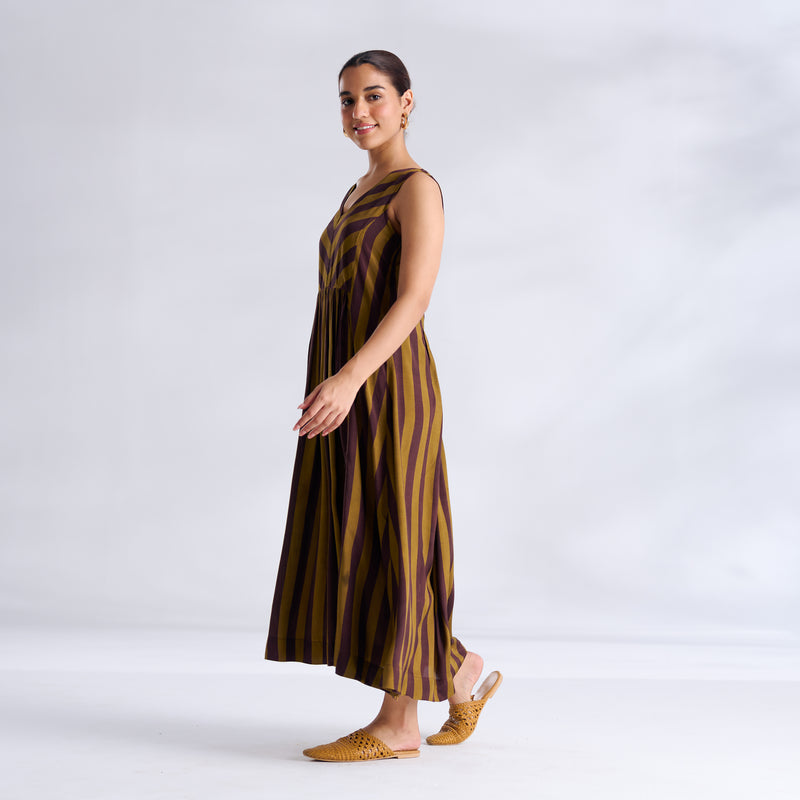 Madonna Shantoon Striped Dress - Brown & Henna