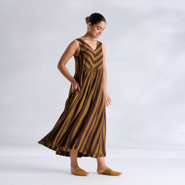Madonna Shantoon Striped Dress - Brown & Henna