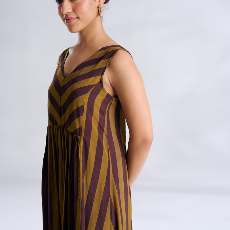 Madonna Shantoon Striped Dress - Brown & Henna