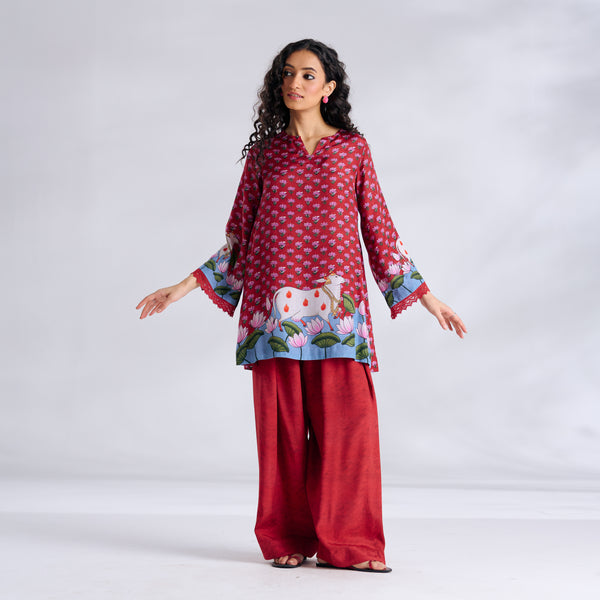 Lotus Shantoon Farsi Salwar Set - Maroon