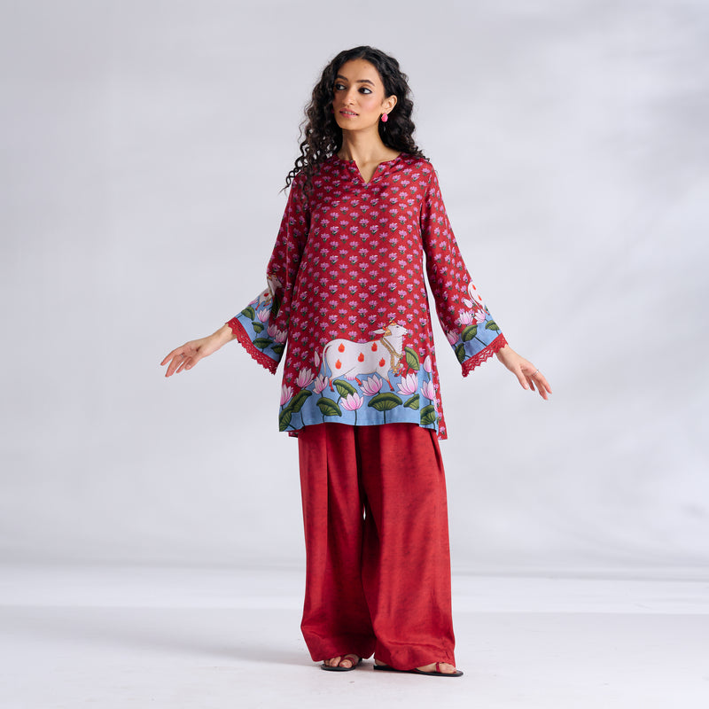 Lotus Shantoon Farsi Salwar Set - Maroon