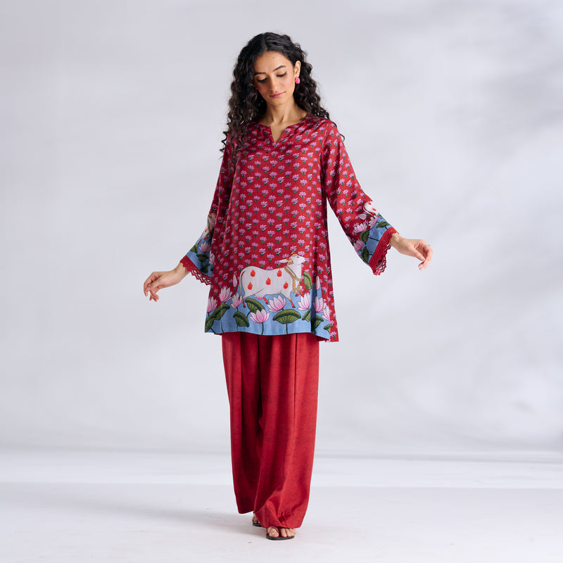 Lotus Shantoon Farsi Salwar Set - Maroon