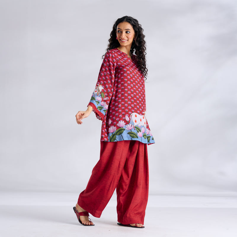 Lotus Shantoon Farsi Salwar Set - Maroon