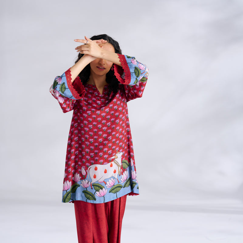 Lotus Shantoon Farsi Salwar Set - Maroon