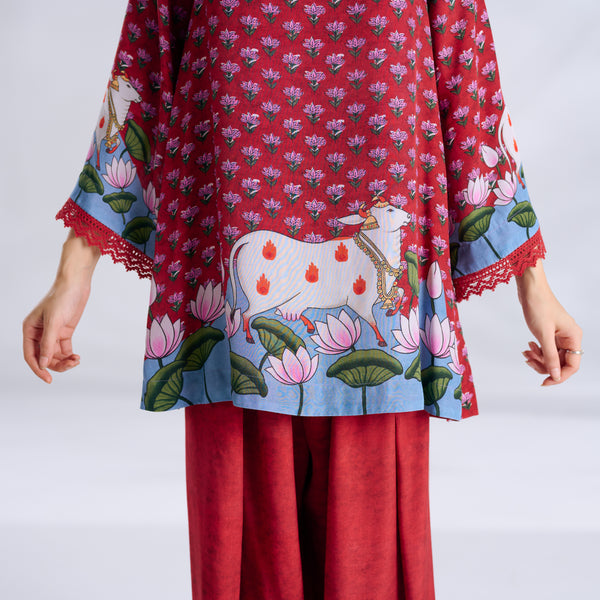 Lotus Shantoon Farsi Salwar Set - Maroon