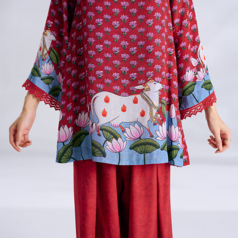 Lotus Shantoon Farsi Salwar Set - Maroon