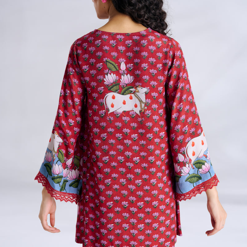 Lotus Shantoon Farsi Salwar Set - Maroon