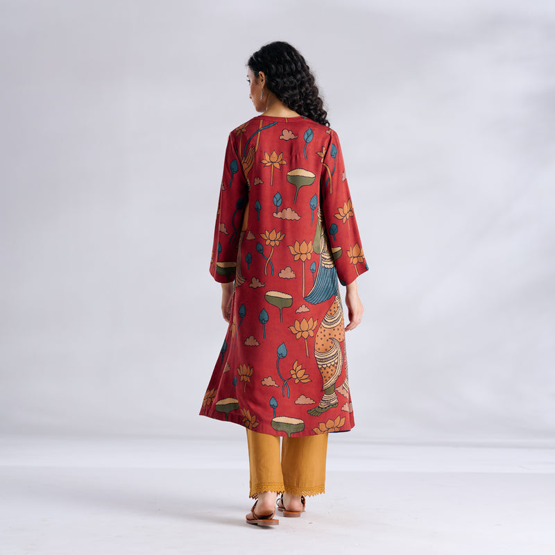Rasika Modal Satin Kurta - Rust