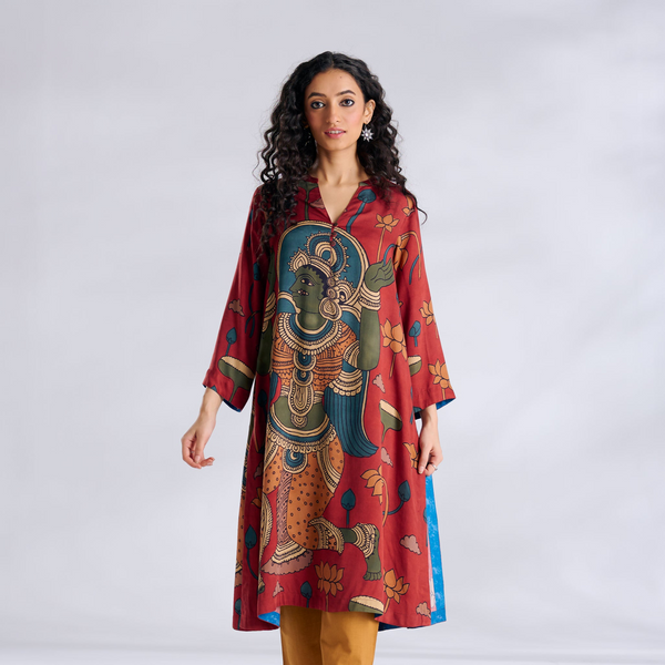 Rasika Modal Satin Kurta - Rust