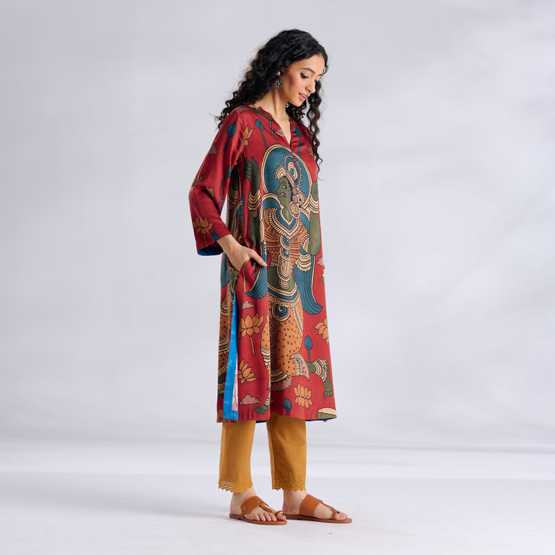 Rasika Modal Satin Kurta - Rust