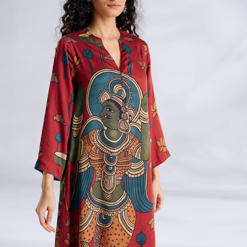 Rasika Modal Satin Kurta - Rust