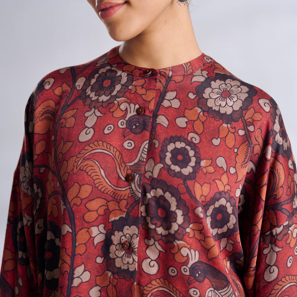 Vanya Modal Satin Oversized Shirt - Maroon