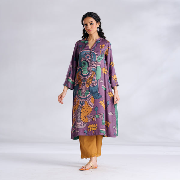 Rasika Modal Satin Kurta Set - Mauve