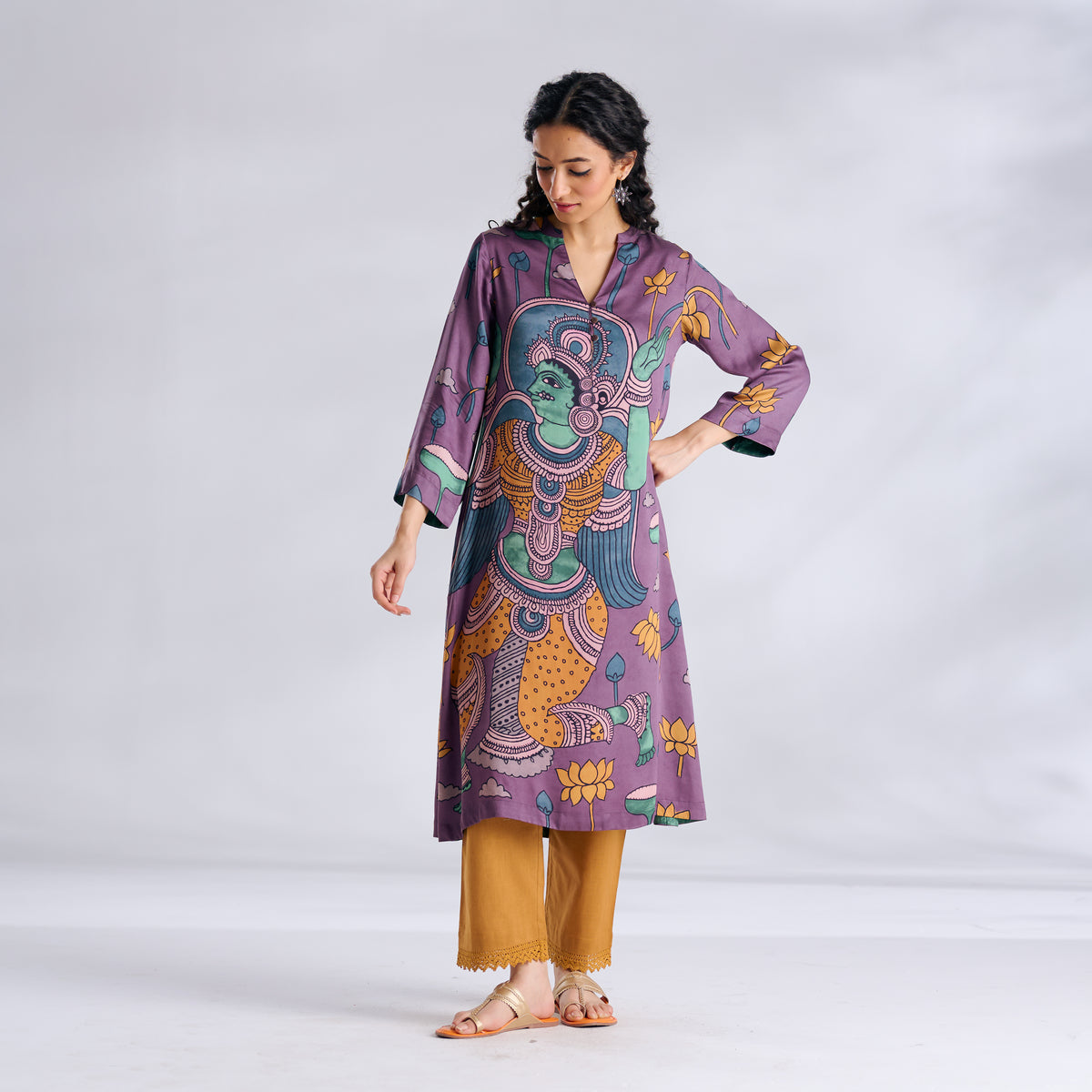 Rasika Modal Satin Kurta Set - Mauve