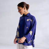 Ele Fun Oversized Modal Satin Shirt - Royal Blue