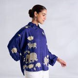 Ele Fun Oversized Modal Satin Shirt - Royal Blue