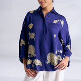 Ele Fun Oversized Modal Satin Shirt - Royal Blue