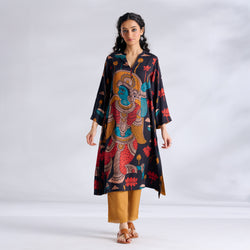 Rasika Modal Satin Kurta Set - Charcoal